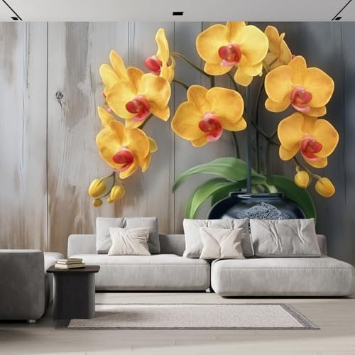 Murales Papel Pintado Salon Naturaleza Muerta, Zen, 400×280cm Fotomurales 3D Pensamiento Amarillo Flores Tejido seda Papel Tapiz Fotográfico Decorativos Murales Dormitorio Oficina Hotel