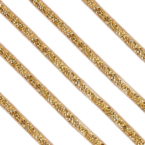 SOFPLATE Rouleau de Ruban de Strass Autocollant Ruban de Strass Doré de 5M Bande Adhésive en Cristal Autocollant en Résine pour Mariage Anniversaire Fête de Noël Artisanat Emballage Cadeau Décoration