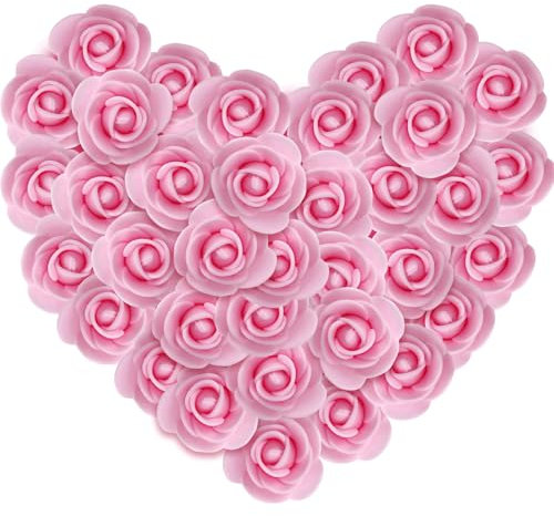 HEOUCH 144 Stück künstliche Rosen, künstliche Blumen für Dekorationen, Schaumstoffrosen, Mini-künstliche Rosenblüten zum Basteln für Valentinstag, Hochzeit, Party, Urlaub, ca. 2 cm (Rosa)