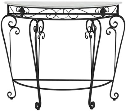 Consolle a mezzaluna con piano in finto marmo, con gambe a scorrimento in metallo, semicerchio, per divano, soggiorno, corridoio, ingresso, piccoli spazi (nero, 90 x 45 x 80 cm)