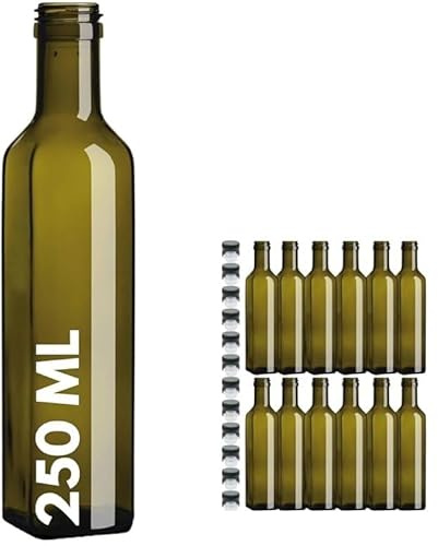Botella de licor de cristal verde de 250 ml, juego de 12 botellas con tapones, para vino y aceite