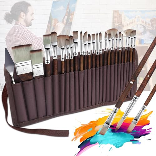 Pinselset Acrylfarben-26 Stück Pinsel Set Expertenqualität Premium Synthetisches Künstlerpinselset mit Organisationstasche und Spachtel für Acryl Feine Malpinsel Für Acryl Aquarell Öl Gouache