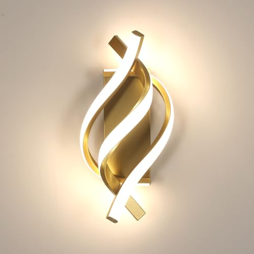 Comely 22W 2500LM Applique Murale Interieur LED, Doré Design Moderna Lampe Murale Interieur LED pour Chambre, Salon, Couloir, Escalier, Lumière Neutre 4500K