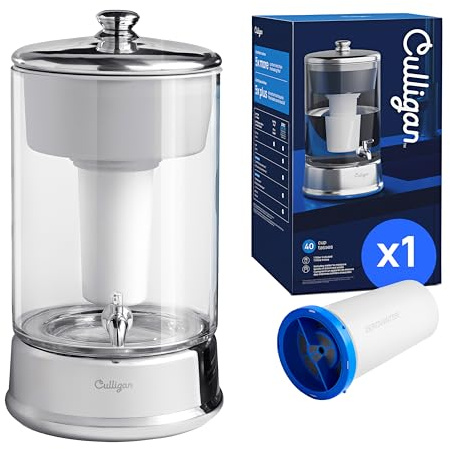 Culligan with ZeroWater Technology 40-Cup Glass Water Filter Dispenser – Includes 5-Stage Advanced Water Filter, Certified to Reduce Lead, Total PFAS (Forever Chemicals), Fluoride, and Chlorine