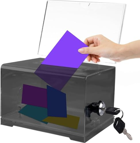 aghoer Boîte de dons en acrylique, boîte de dons verrouillable, urne noire transparente avec serrure à clé, pour concours, votes et cartes de visite