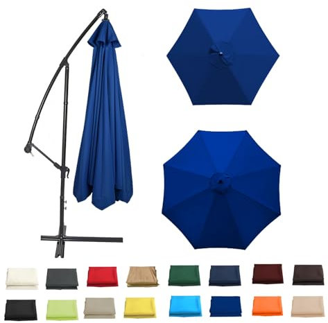 Auvent De Rechange Épais Et Solide Pour Parasol De Terrasse, Baleines/8 Baleines Toile De Parasol Déporté, Tissu De Rechange Pour Parapluie(Sapphire,8 RIBS/350CM(11.5FT))