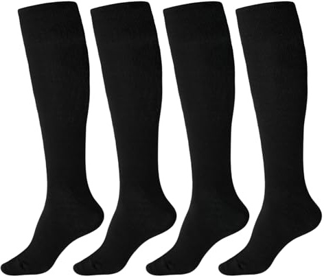 ZAKASA Calze Lunghe Cotone Donna: Calzini alti Ginocchio Unisex Calzettoni Senza Cuciture EU 35-38 Nero 4 Paia