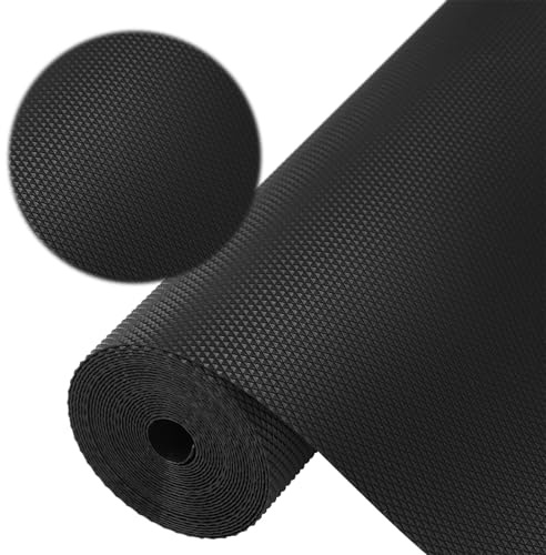 Tappetino per cassetti, 60 x 500 cm, antiscivolo, per cassetti, cucina, impermeabile e non adesivo, per scaffali, armadi, cassetti, frigorifero, casa, ufficio, nero