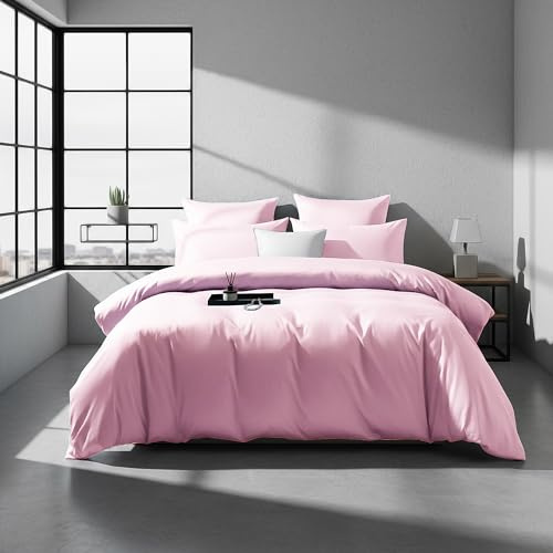 DXHOME Mako Satin Bettwäsche 135x200 Rosa Altrosa Uni Baumwolle Lyocell Seide Einfarbig 300TC Öko-Tex 100 e Bettwäsche 2 Teilig für Einzelbett Bettbezug mit Reißverschluss + 1 Kissenbezug 80x80 cm