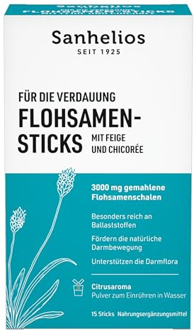 Sanhelios Semillas de psyllium indias | 15 prácticos palitos para remover en agua | con higo y achicoria | fibra dietética para la digestión y el equilibrio intestinal | heces blandas y actividad