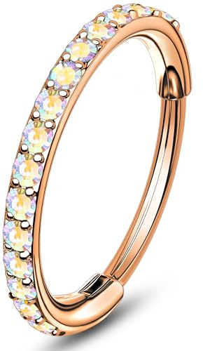 OUFER Nasenpiercing Ring 20G 316L Chirurgenstahl Nasenstecker Roségold Silber Nostril Piercing Schmuck 8mm Irisierender CZ Nose Nasen Piercing Schmuck für Frauen
