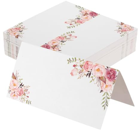 sourcing map 100 tarjetas de lugar de tienda de campaña con nombre de asiento de mesa con 10 x 10 cm en blanco para bodas, mesas, cenas, festivales, patrón de doble flor
