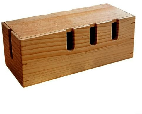 GANCEI Kabelbox aus Massivholz für Set-Top-Boxen und Elektronik, multifunktionaler Draht-Hub mit offenem Zugang-Design, 31 x 13 x 12 cm (dunkelbraun)