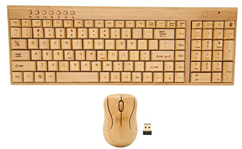 Denash Dispositivos Inalámbricos para Computadora, Conexión Inalámbrica de 2,4 GHz, Combinación de Teclado y Mouse de Madera de bambú Plug and Play con Receptor USB, para (Combinación de ratón y
