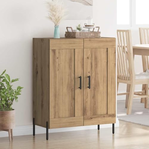 Yunovire Buffet en chêne artisanal, 69,5 x 34 x 90 cm, en bois composite et fer, meuble de salon, moderne, meuble de rangement, armoire de rangement avec 2 portes, design élégant pour la maison