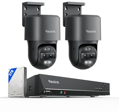 Reolink 8MP PTZ PoE Überwachungskamera Außen mit Dual-Objektiv, 6X Hybridzoom, 355°/90° Schwenkbar, Farbnachtsicht, Personen-/Fahrzeug-/Tiererkennung, 2X TrackMix PoE Grau mit NVR RLN8-410