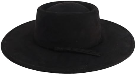 Feclmiyt Women Classic Felt Church Hats Vintage Western Wide Brim Felt Panama Hat Jazz Cap Fedora Hat with Weaving Decorative Band