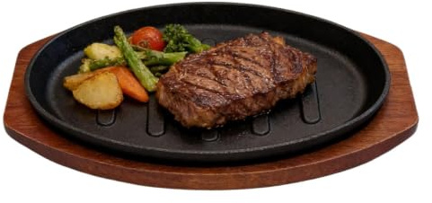 Platos De Bistec Bandeja de Servir Hierro Fundido Con Base de Madera 25 cm