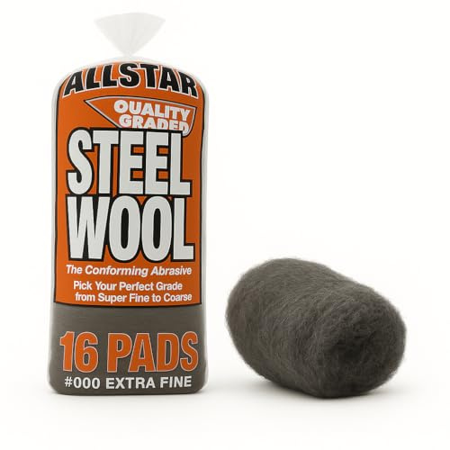 Hi-Tech 000 Extra Fine Steel Wool Pads (16 Pack) – Ultra-Fine Scratch-Free Surface Prep, Waterless Window Cleaning, Polishing, Finishing & Woodworking Abrasive