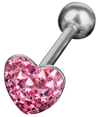 Piercingfaktor Barbell Stab Piercing Hantel Stecker Zungenpiercing Zunge Intim Brust Oral Ohr Tragus Helix Ohrpiercing Kugel Epoxy Kristall Herz Pink