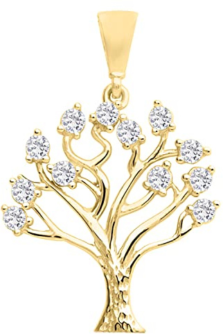 My Gold Damen Anhänger Lebensbaum (Ohne Kette) Echtes Gelbgold 333 Gold (8 Karat) Zirkonia 25mm x 16mm Baum Tree