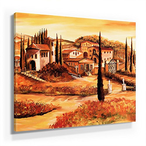 BilderKing Mia Morro Mediterran Toskana Bild B180, 1 Teil 80x80cm Leinwand auf Holzrahmen aufgespannt, FineArt Print, UV-stabil und wasserfest, Kunstdruck für Büro oder Wohnzimmer, Deko Bild