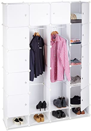 Relaxdays Kleiderschrank Stecksystem mit 18 Fächern, Kunststoff, Plastikschrank, Garderobenschrank 145x200 cm, 3 Farben