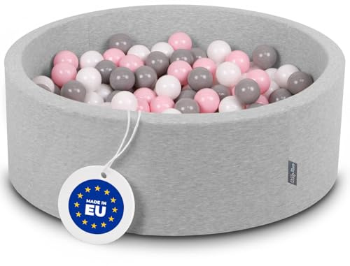 KiddyMoon 90X30cm/200 Bolas ∅ 7Cm Piscina De Bolas para Ninos Hecha En La UE, Gris Clr:Blanco/Gris/Rosa Clr