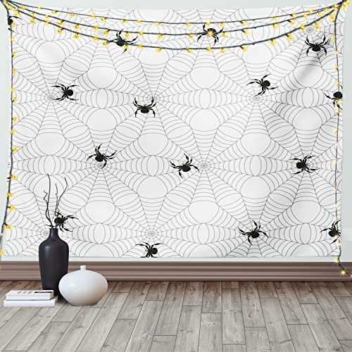 ABAKUHAUS Spinnennetz Wandteppich, Schwarzes Insektennetz, aus Weiches Mikrofaser Stoff Waschbar ohne Verblassen Digitaldruck, 150 x 110 cm, Hellgrau Weiß Schwarz