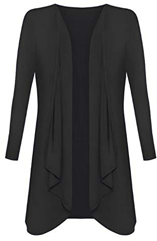 Candid Styles Womens Ladies Plus Size Long Sleeve Waterfall Cardigan Top Duster Coat Jacket, XL 16-18 Plus Size, Black
