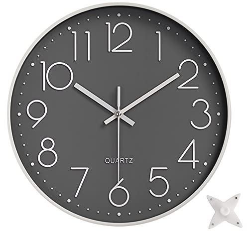 Taodyans Modern Wanduhr 30cm Ohne Tickgeräusche Küche Wand Uhr Quarz Uhr für Büro Klassenzimmer Wohnzimmer Schlafzimmer (grauweiß