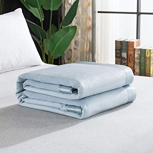 EP Mode Luxury Mulberry Silk Blanket with Silk Charmeuse Border (Baby Blue, Twin 66 x 88)