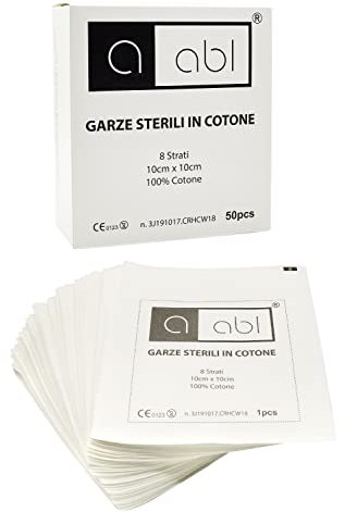 50 Garze Sterili 10x10-50 Buste Sigillate - 50 Quadrati di Garza Idrofila in Cotone a 8 Strati