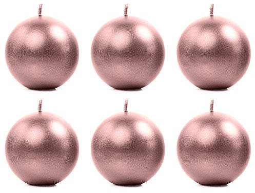DekoHaus Kugelkerzen Metallisch Roségold 8 cm – 6 Stück Kerzen rund, Brenndauer ca. 20 Std, Dekokerzen für Hochzeit, Geburtstag, Weihnachten, Party, Dinner