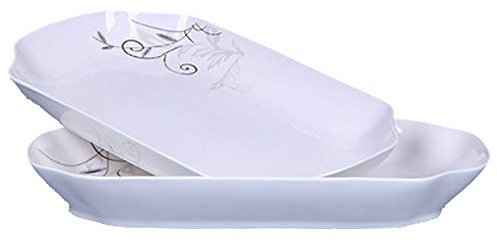 Ceramic Rectangle Fish Plate Household Steamed Grilled Vegetable Fish Plate Microwave Tableware 2 Pieces
