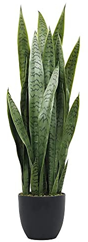 JonesHouseDeco Künstliche Sansevieria Trifasciata Prain 0,9 m. Tropisches Faux-Schlangen-Pflanzengrün realistisch für die Inneneinrichtung im Freien #D419A01