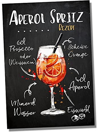 siviwonder Cocktail Schild Aperol Spritz Rezept Alu-Dibond 3 mm wetterfest - Bar Deko Metall für Theke Küche Garten Partykeller - 20×14 cm Tafel Retro Look ohne Bohrlöcher Indoor Outdoor
