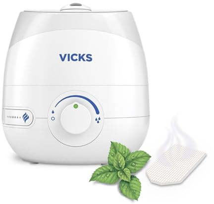 Vicks Mini Cool Mist Ultraschall-Luftbefeuchter (kompakt, leise, für besseren Schlaf, Husten und Erkältung, Komfort, ätherische Öle, Luftfeuchtigkeit, Räume bis 15m2) VUL525
