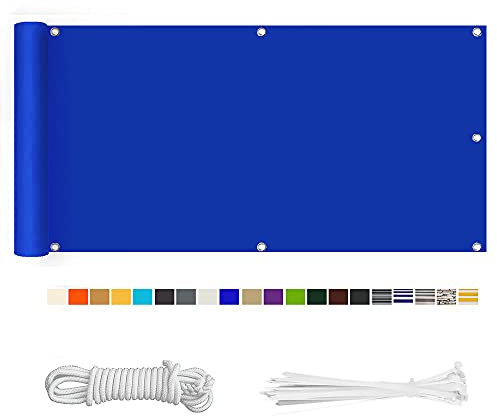 HERILIOS Balkon Sichtschutz, Balkonabdeckung 220 g/m² Innen Balkonverkleidung UV-Schutz (210Größen&21Farben) Ohne Bohren mit Ösen Kabelbinder und Kordel für Balkongeländer Terrasse, 90X500CM Blau