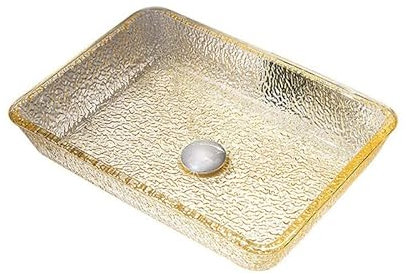 chicstyleme Ausgussbecken Aufsatzwaschbecken Gussglas Waschbecken Tischwaschbecken Rechteckiges Waschbecken L460*B330*H110 Gelb BW22-002