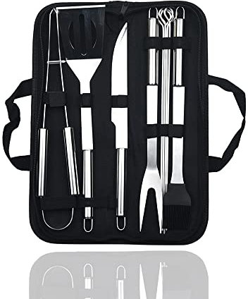 BBQ Tools Set, 9PCS Heavy Duty Extra Thick Stainless Steel Grill Barbecue Accessories with Portable Bag for Outdoor BBQ, Gift for Man Woman