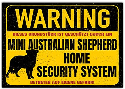 Miniature Australian Shepherd Schild Warning Security System Türschild Hundeschild Warnschild Hund