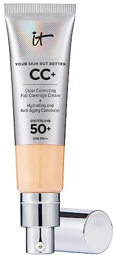 iT COSMETICS, CC+ Cream e Fondotinta Anti-età, Alta Coprenza, Waterproof, Finish Naturale, Formula con Peptidi, Collagene e Vitamine, Your Skin But Better, Tonalità: Light Medium, 32 ml