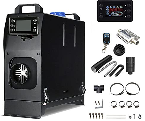 Calentador de Aire Diesel 24V 5KW, Calefacción Estacionaria con Pantalla LCD Silenciador y Control Remoto, Calentador de Estacionamiento para SUV Furgoneta Automóvil Camiones,Negro,1 Hole