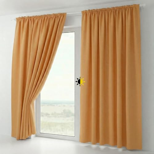 BEAUTEX 2er Set Kräuselband Verdunkelungsvorhang mit U-Band, Gardinen abdunkelnd und Blickdicht (B=140 cm, H=225 cm, Terra)