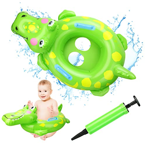 Baby krokodilformad simring, uppblåsbar simflotte med handtag uppblåsare, baby pool flottör, simningshjälp simutrustning för 6 månader-3 år