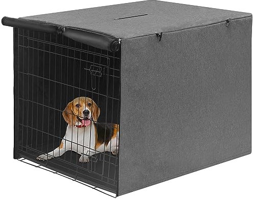 Deblue Graue Abdeckung für Hundekäfige, 91,4 cm, strapazierfähiges Polyester, universelle Passform für 1 2 Türen, Standard-Metallkiste (grau)