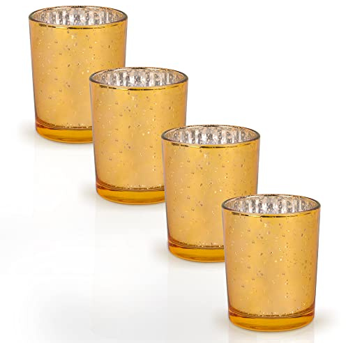 Fläckig värmeljushållare, glas, värmeljusglas, blå, uppsättningar ljusglas för romantisk atmosfär, för värmeljus, dekoration, jul, bordsdekoration, bröllop, värmeljus, ljus (brutet guld)
