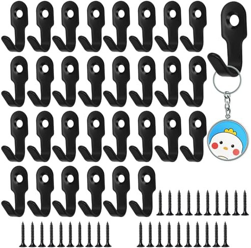 Colexy 30 Stück Vintage Einzelhaken, 27 mm Haken zum Schrauben, Wandhaken Schwarz Edelstahl, Badezimmer Haken mit Schrauben, kleiderhaken Schlafzimmer und Wohnzimmer Verwendet Werden (Schwarz)