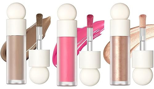 Ofanyia 3Pcs Liquid Blush Highlighter Contour Set, Soft Cream Highlighter Contour Blush Face Makeup, Moisturizing Blendable Feel, Easy to Blend Soft Velvet Liquid Highlighter Contour Blusher for Cheek